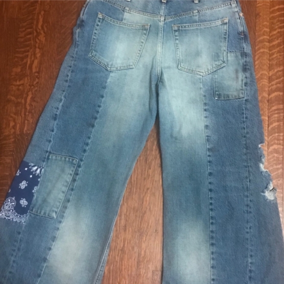 Free People wide leg patch work jeans aka Joanna blue - Picture 3 of 6